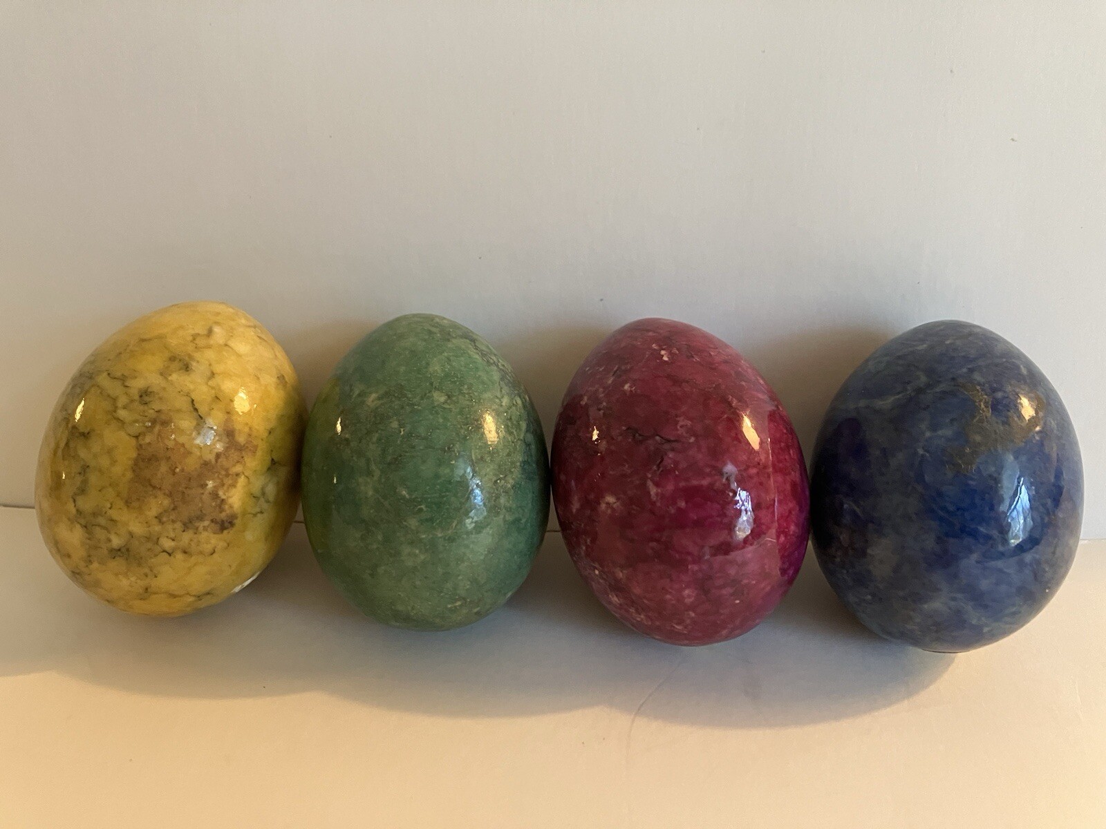 Lot 4 Vintage Alabaster Stone Easter Eggs ITALY Multicolor Action Labels