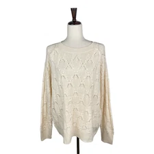 Elodie Women's Ivory Cable Knit Long Sleeve Sweater Size Large  A28