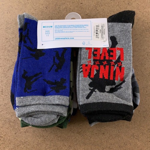The Children's Place Boys Shoe Size 1-2 Multicolor Ninja Crew Socks 6-Pack NWT - Picture 4 of 7