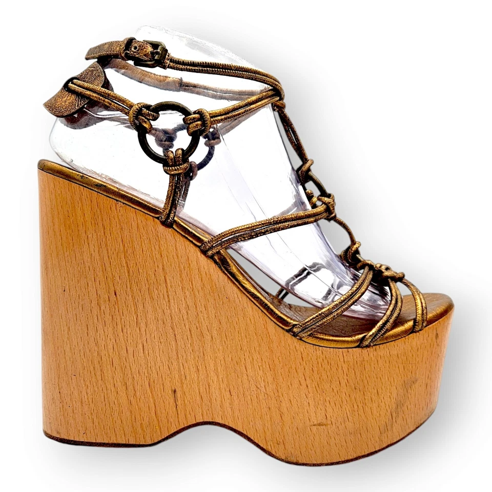 RALPH LAUREN ETIQUETA PÚRPURA - Alpargata dorada vintage plataforma cuñas, talla 9,5 Foto 2 de 4