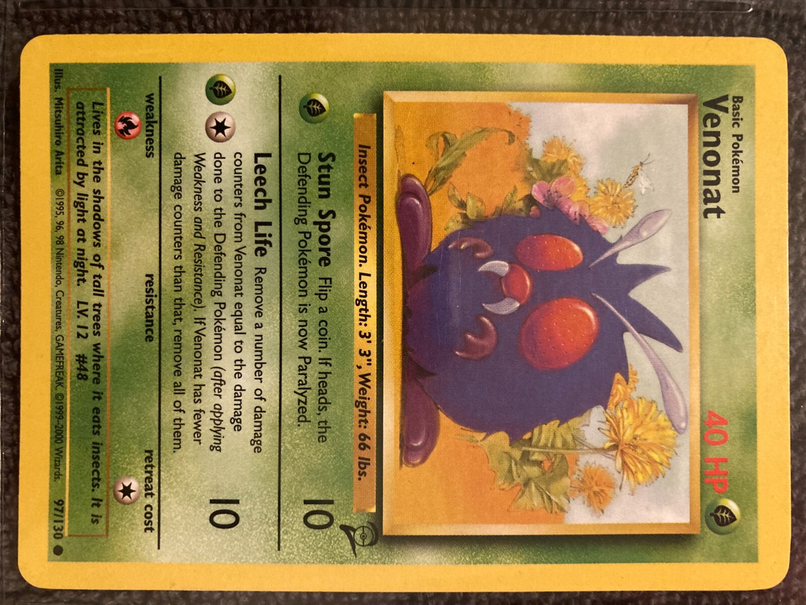 Venonat Pokemon TCG (Base Set 2, 97/130) Ungraded, Lightly Played
