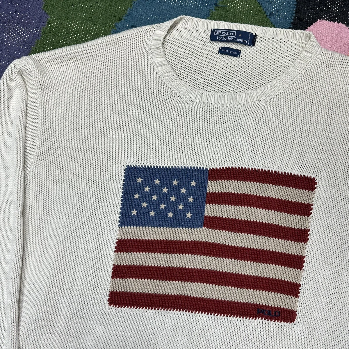 Polo Ralph Lauren USA Flag Jumper Knit Sweater, 100% Cotton, Size Mens XL