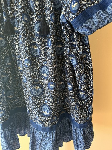 Old Navy Puff Sleeve Swing Dress w/Pockets Tassel Neck Embroidered Blue Boho XXL - Picture 8 of 17