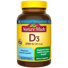 Nature Made Vitamin D3 2000 IU 50 mcg , 250 Count Pack of 1 , Yellow