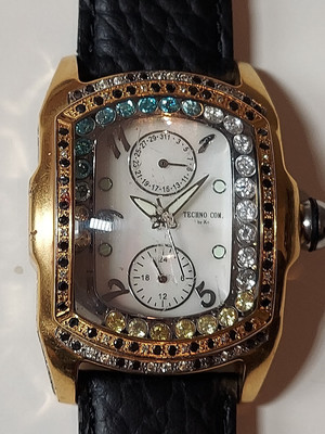 TECHNO COM by KC Big Watch w/ Diamonds Calendar All S.Steel Mother Of Pearl Dial