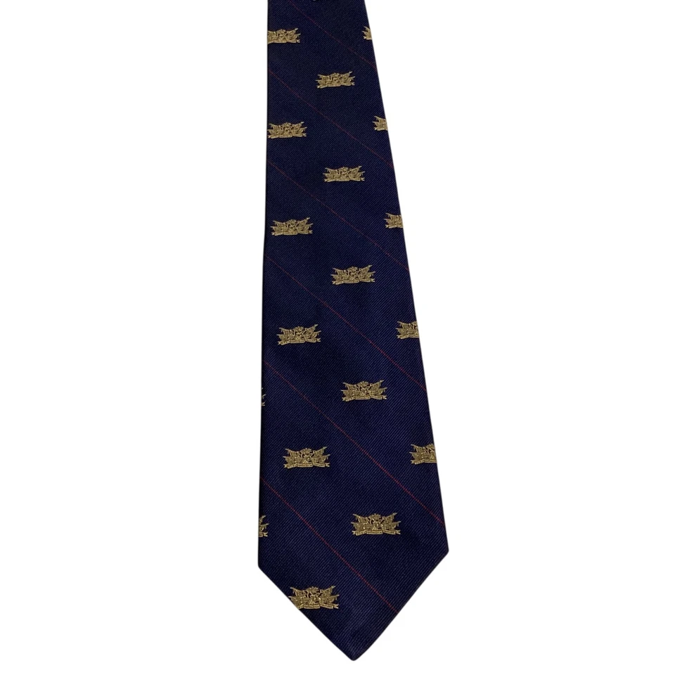 ROBERT TALBOTT Men's Silk Necktie USA Designer Geometric STRIPED Blue/Gold EUC - Image 2 of 3