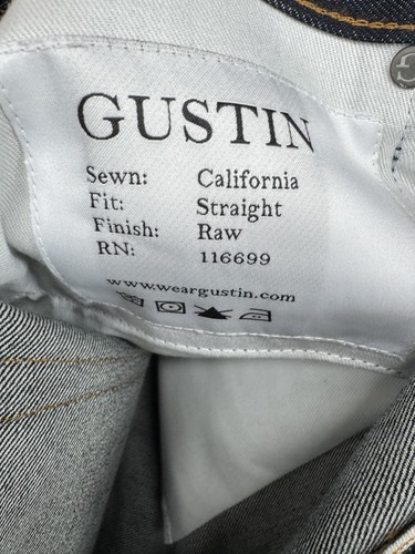 Gustin Jeans Denim California Button Fly Raw Dark Wash Men’s Size 40x33.5 EUC - Picture 5 of 9