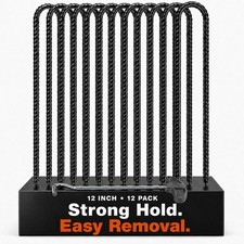 12 Pack Trampoline Stakes 12 Inch U-Shaped Rebar Ground Anchors 8mm Steel Black