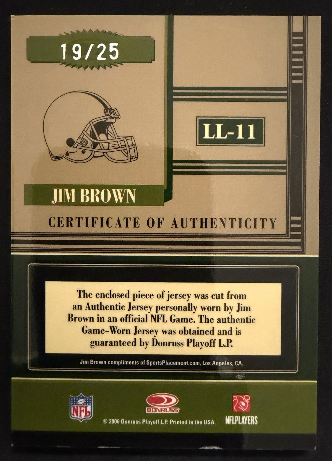2006 Jim Brown - Leaf Limited - Limited Legends Game-Worn Jerseys PRIME - 19/25 view 2