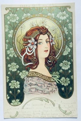 Alphonse Mucha ? Postkarte Geprägt Jugendstil Modern Stil Geprägt