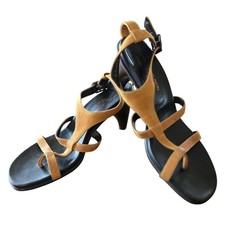 Donald J Pliner Temira Golden Tan Leather Strappy Toe Loop Kitten Heel Sandals 7