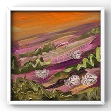 Gentle Sheep Wandering Sunset Provence Lavender Hills - Original Oil Painting 4”