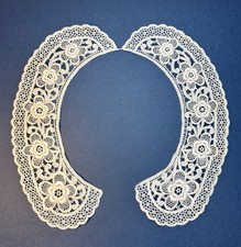 Antique Lace Collar Handmade Embroidered Vintage Flowers 1930s-1950s Ivory