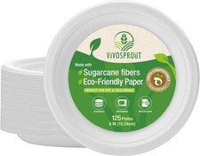 6 Inch White Compostable Plates Biodegradable Sugarcane Fiber Dinner Plates,