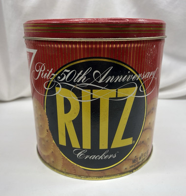 Vintage 1984 Ritz Crackers 50th Anniversary Tin Canister w/ Lid Nabisco Advertis