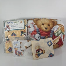 Vintage Daisy Kingdom Blue Jean Teddy Bear Comforter, Skirt, Stacker, Sheets Set