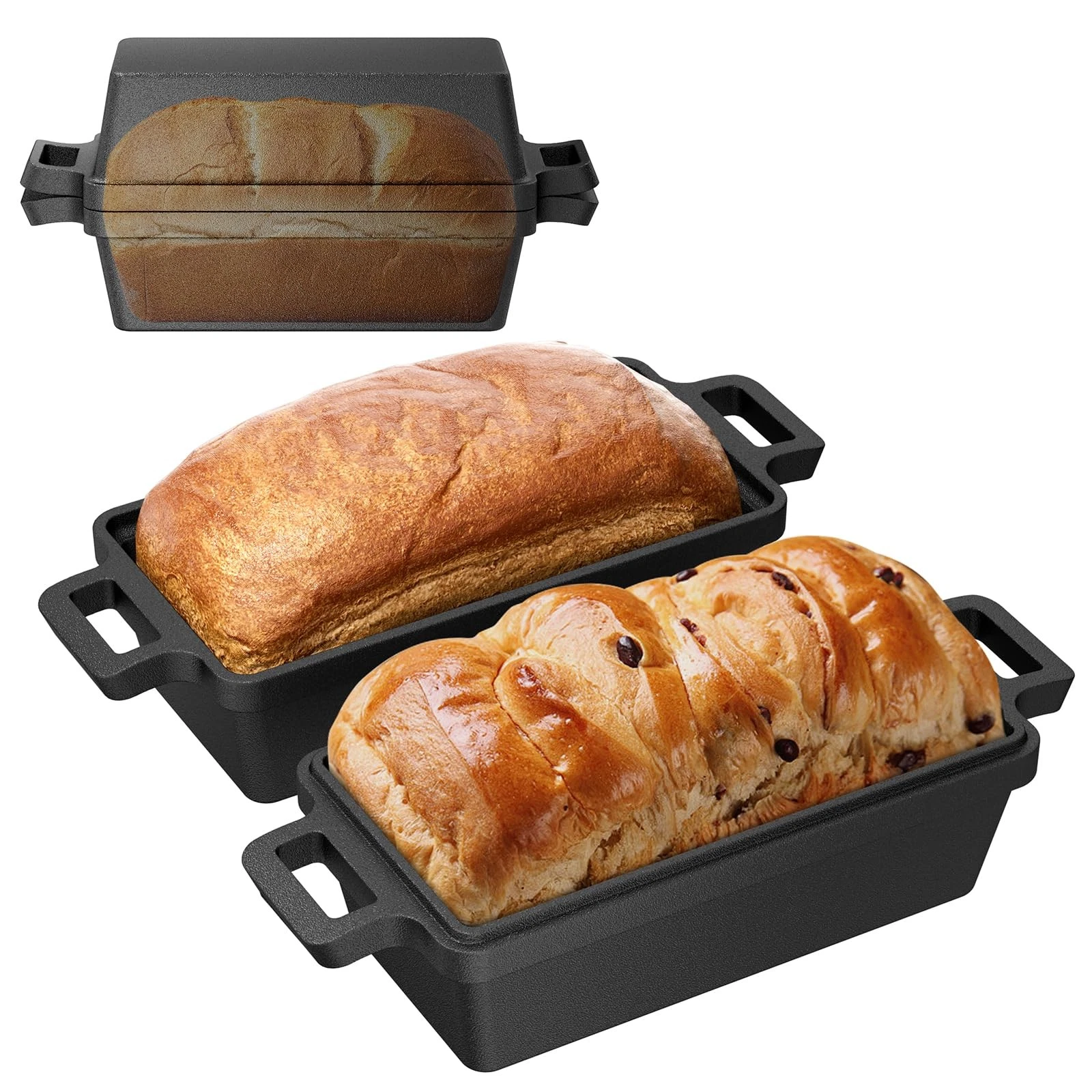 9×5 Inch Cast Iron Loaf Pan with 12.4in × 5.12in × 2.76in, Black
