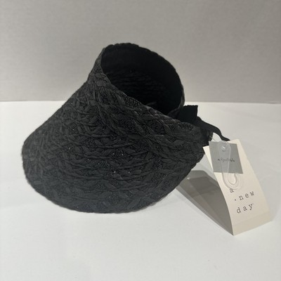 A New Day Sun Visor Hat Black One Size Adjustable Clip Lightweight Weave