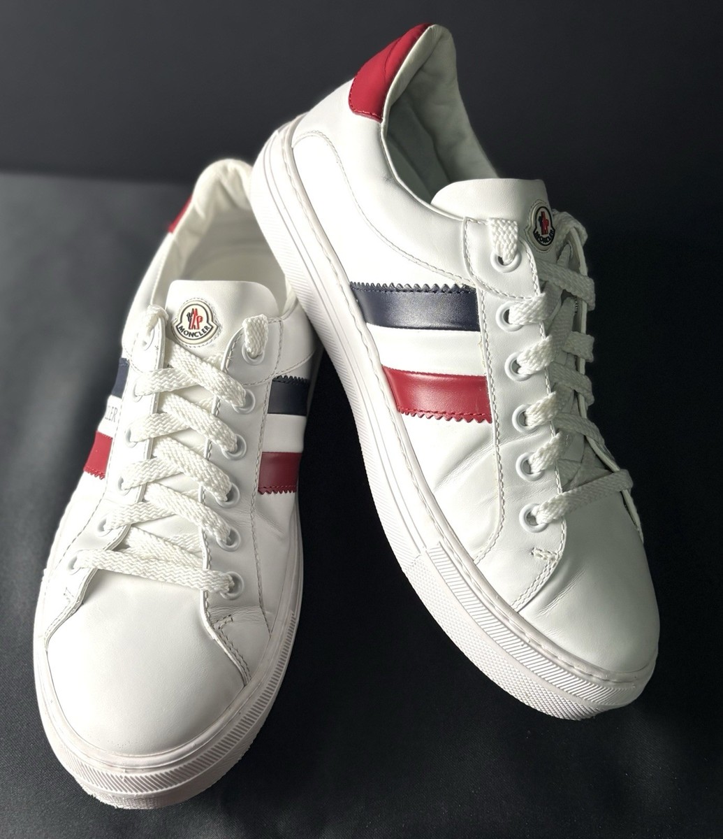 MONCLER ARIEL LOW TOP WHITE LEATHER TRICOLOR STRIPE WOMEN SIZE 7 1