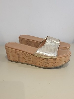 Papaya Leder Größe 6 EU39 Gold Kork Wedges Urlaubsschuhe