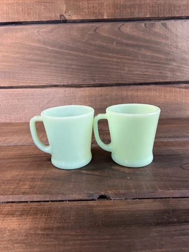 2 Vintage Fire King Anchor Hocking Jadeite D Handle Coffee Mugs / Cups