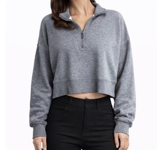 Fabletics Sweatshirt Women s Small 1/2 Zip Heather Fleece Crop Gray Y2K Casual