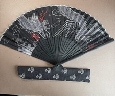 New Japanese Traditional Hand Fan Sensu Ryu Dragon Black with Cover