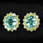 Mint Green Paraiba Tourmaline 4.35Ct 925 Sterling Silver Handmade Stud Earrings