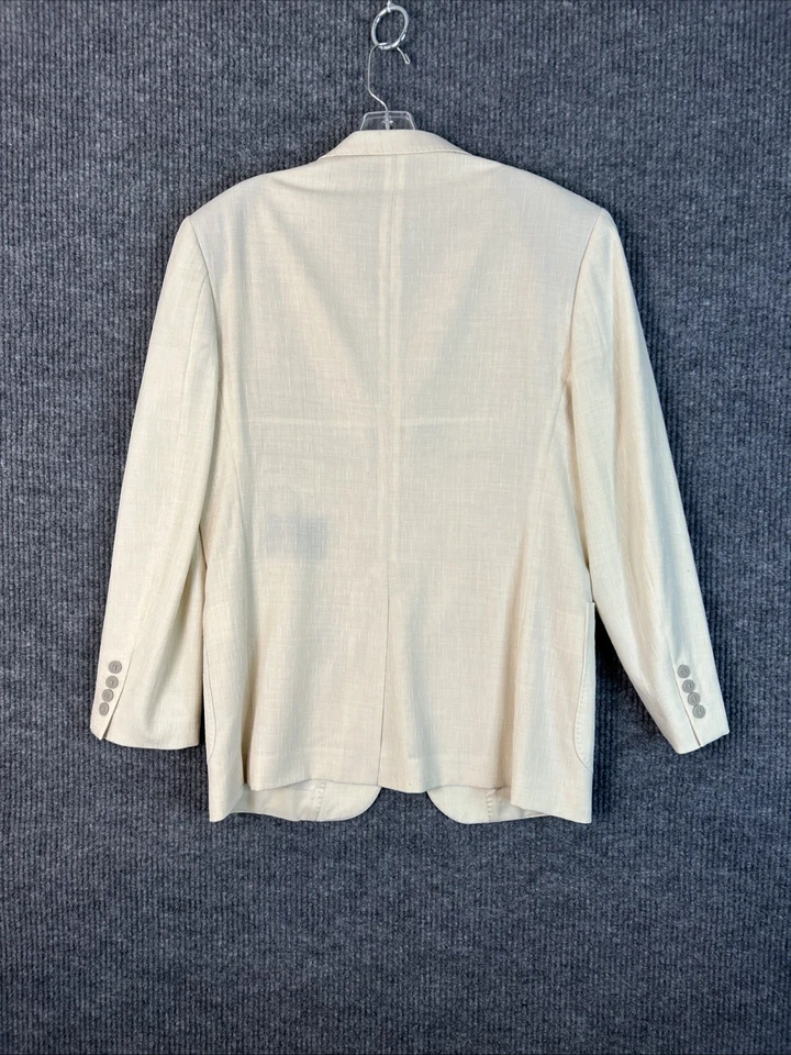 Blazer masculino Giorgio Armani Le Collezioni linho seda tamanho 48R texturizado creme Itália - Imagem 2 de 4