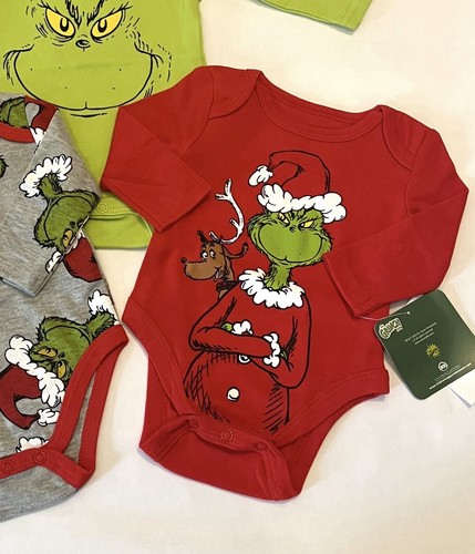 Lindo conjunto de 3 piezas de bodys de manga larga para bebé recién nacido El Grinch - Imagen 3 de 6