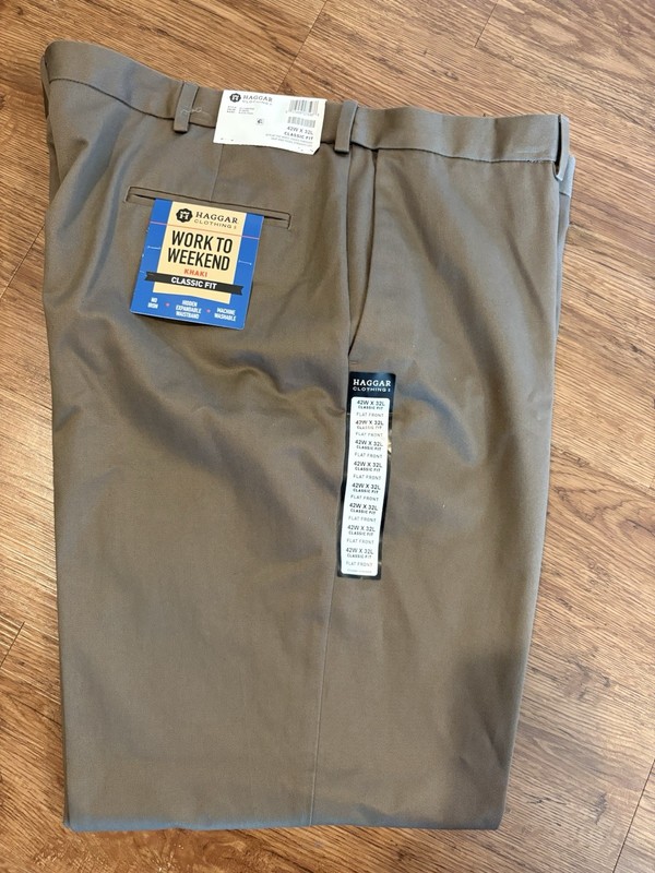 Haggar NEW Bark Brown Work to Weekend Khaki No Iron Flex Waist Mens 42x32