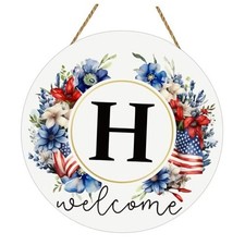 Patriotic Decorations Monogram 4th of July Wreaths for Front Door Letter H