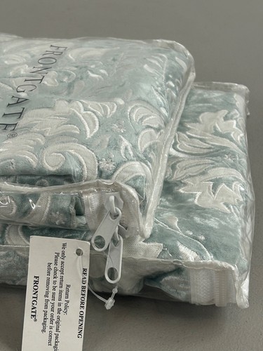 2 Frontgate Standard Pillow Shams 20x30 Green Blue Velvet Embroidered Floral - Picture 5 of 7