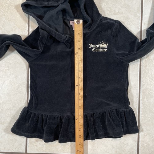 Juicy Couture Girls Black Velour Velvet Hoodie Jacket Size 7 Jeweled Y2K Stones - Picture 5 of 9