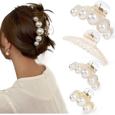 4 PCS Large Pearl Hair Claw Clips for Women Girls, Hair Barrette Clamps for Thic