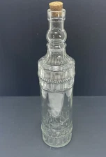 Vintage 12 In Tall Clear Glass Bottle Raised Rope Design Cork Top