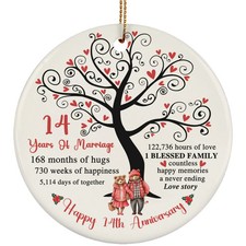 14 Years Love Ornament Happy 14th Anniversary Cute Bear Couple Christmas Gifts