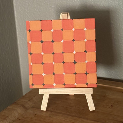 Abstract Geometric Optical illusion Orange Grid Canvas Painting Unframed Piece