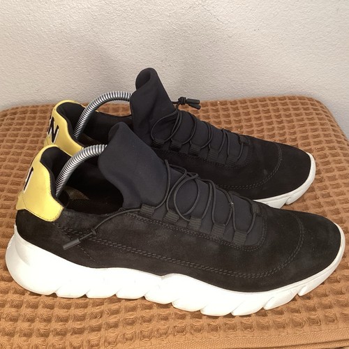 Fendi Low Trainers Black White Yellow Suede Men’s Sz 9.5 EU 43 Runner Sneakers - Picture 2 of 9