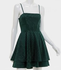City Studios Juniors' Green Glitter Tiered Fit & Flare Dress Size 13/14