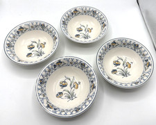 Dutch Weave Fruit Dessert Bowls Set of 4 Vintage Stoneware Blue White Yellow