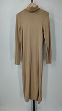 Michael Kors Women Turtleneck Slit Midi Sweater Dress Tan Basic Sleeved XL