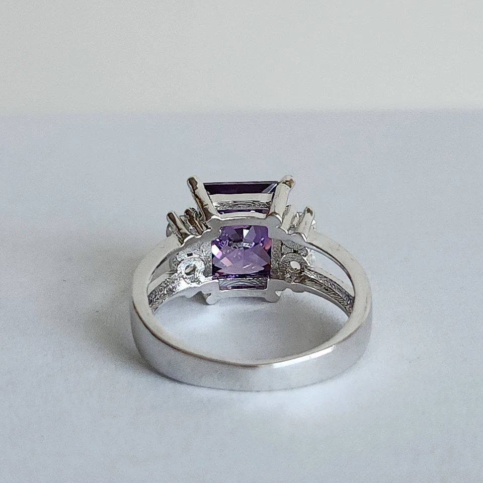 优雅 925 纯银紫水晶和白色黄玉戒指 尺寸 7-4.3 克 — 第 4/4 张图片