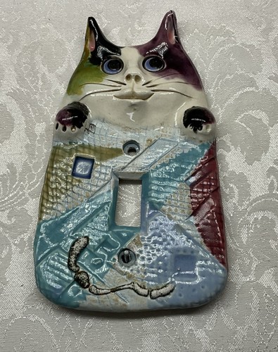 Ceramic Cat Light Switch Cover Plate Signed Lee - Picture 2 of 6