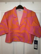 BNWT Fila Pink & Orange Swirl Print Cropped Shirt Blouse - Size UK S / 8-10