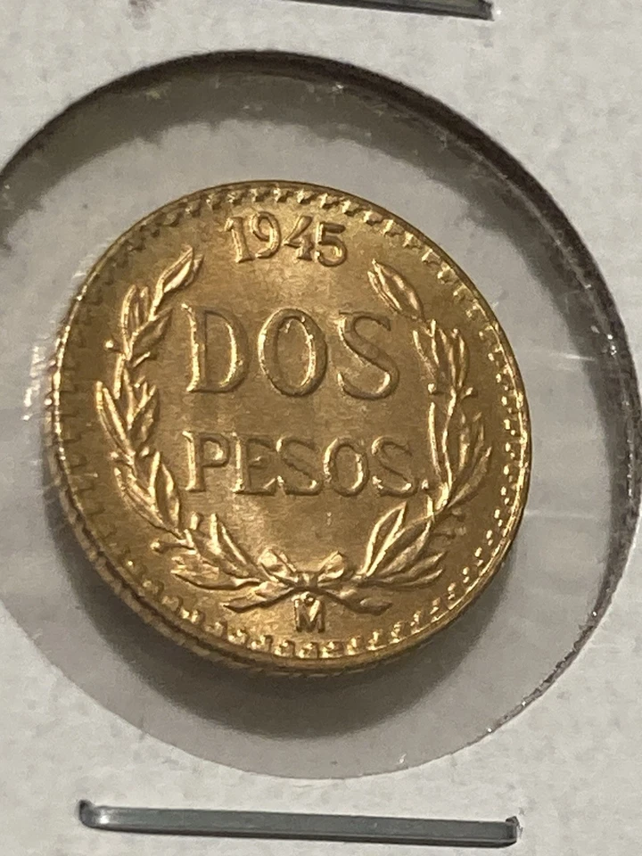 1945-Mo Mexico Gold Dos Pesos Brilliant Uncirculated 2 Peso Gem BU MS Free Ship! - Image 4 of 4