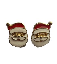 Vintage Avon Christmas Santa     Pierced Earrings Goldtone Enamel