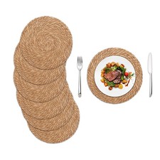 Round Woven Placemats Set of 6, 13.7 Inch Boho Farmhouse Rattan Placemats Rus...