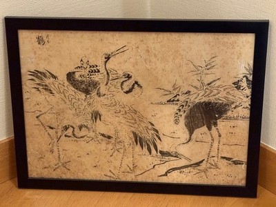 Genuine Edo Period Woodblock Print: Cranes (Shigefusa Terai)