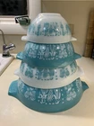 4 Pc Pyrex Cinderella Mixing Bowl Amish Butterprint Teal White 441 442 443 444